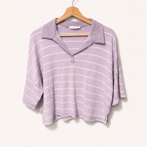 Lilac Striped Cropped Collared Top Shop Zoco